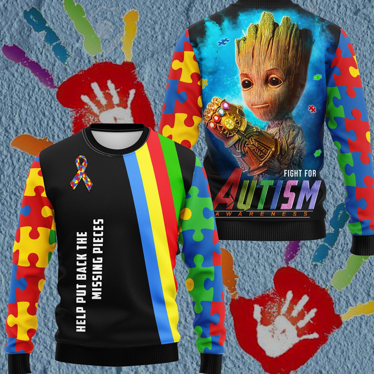 Groot fight for autism awareness full printing sweatshirt
