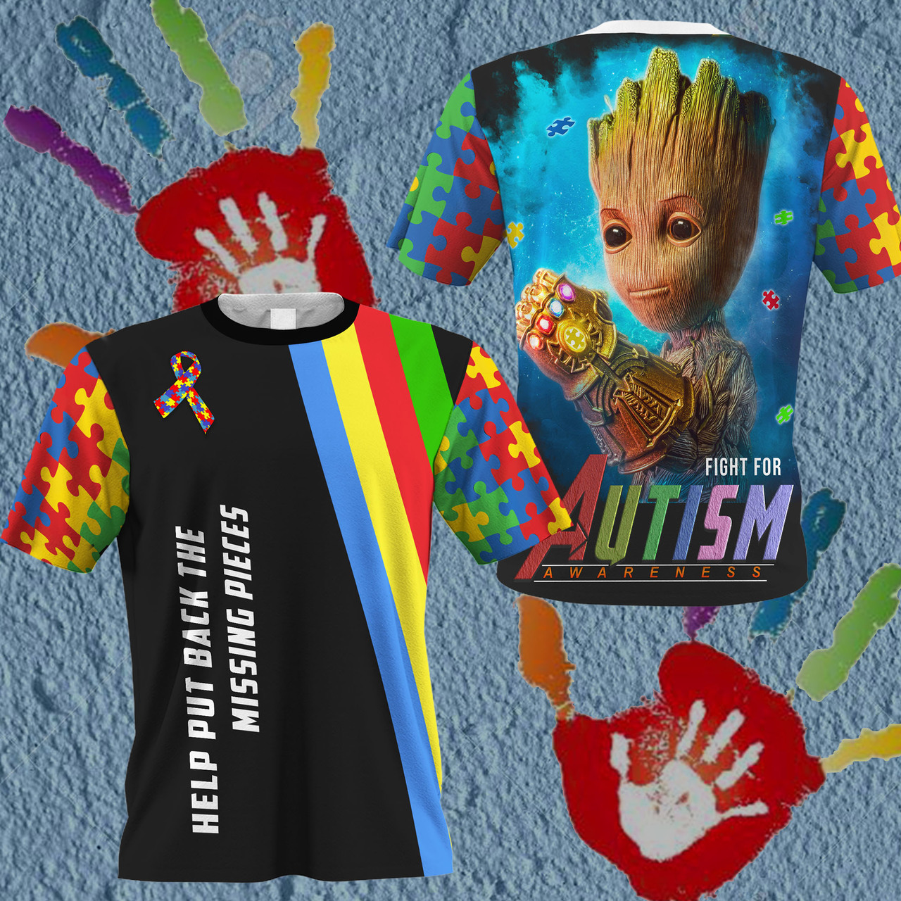 Groot fight for autism awareness full printing tshirt