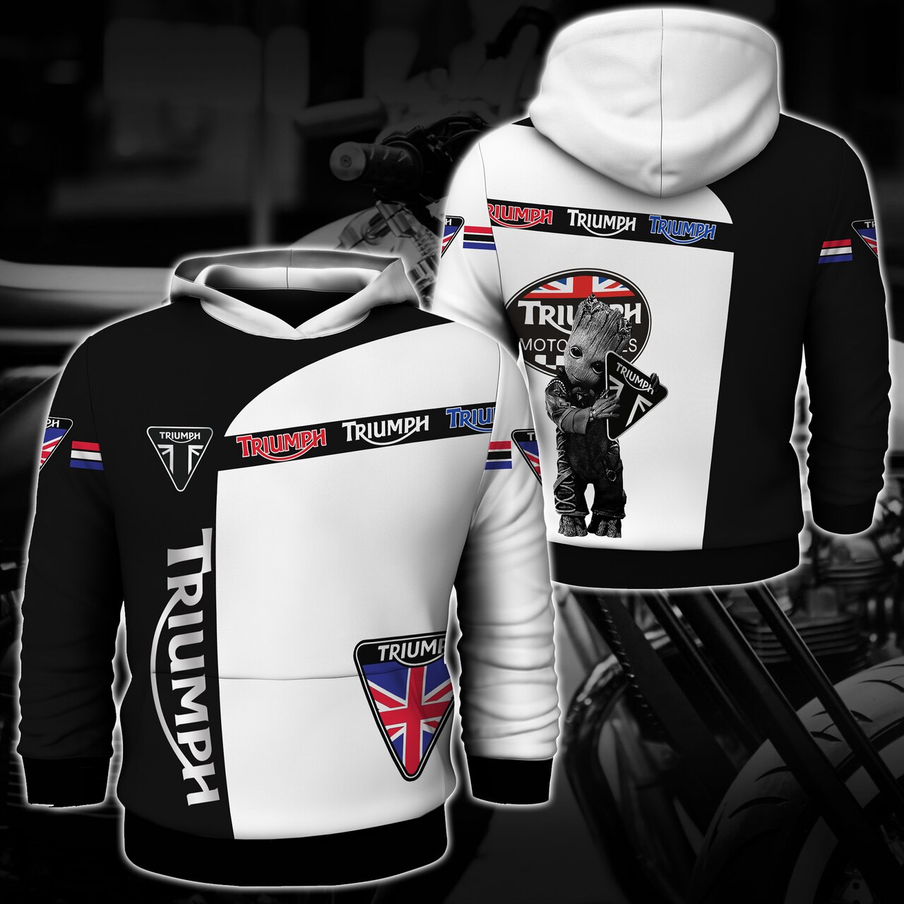 Groot triumph motor logo full printing hoodie