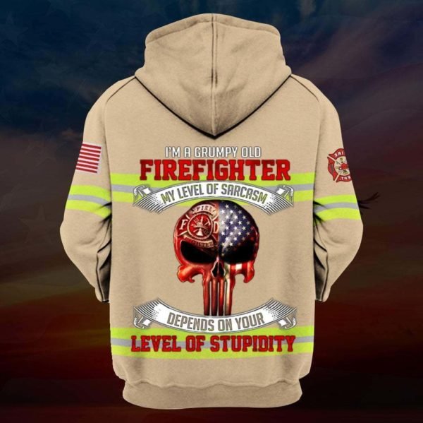 I'm a grumpy old firefighter my level of sarcasm skull full printing hoodie