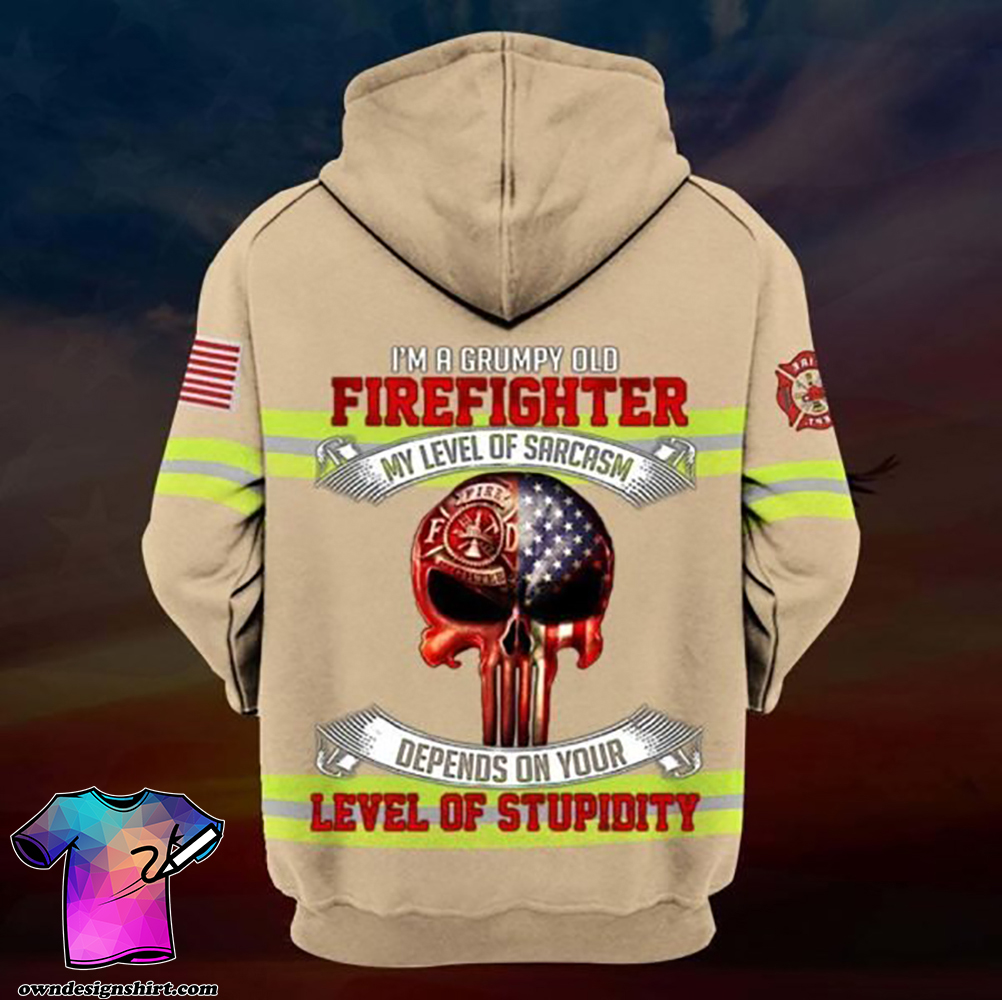 I'm a grumpy old firefighter my level of sarcasm skull full printing shirt