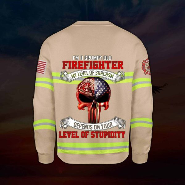 I'm a grumpy old firefighter my level of sarcasm skull full printing sweatshirt