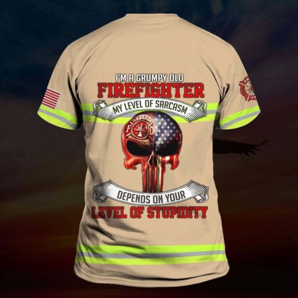 I'm a grumpy old firefighter my level of sarcasm skull full printing tshirt