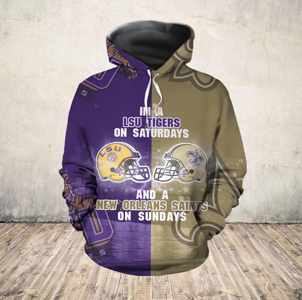 I’m a lsu tigers on saturdays and new orleans saints on sundays all over printed hoodie