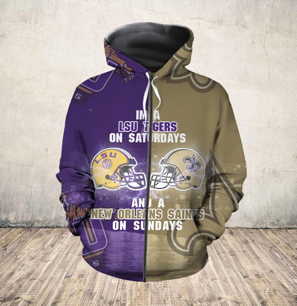 I’m a lsu tigers on saturdays and new orleans saints on sundays all over printed zip hoodie