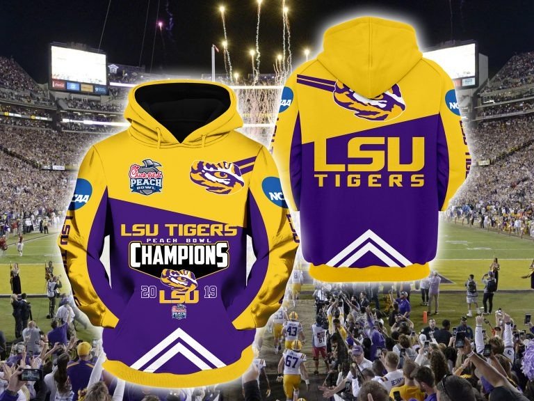 LSU tigers peach bowl champions full printing hoodie 1