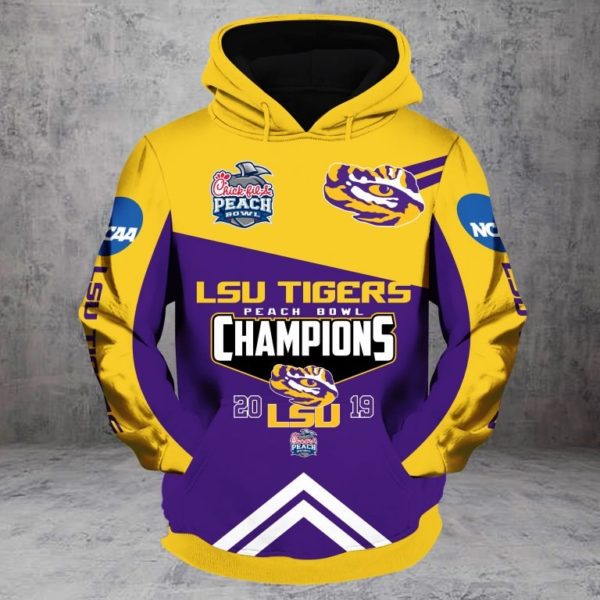 LSU tigers peach bowl champions full printing hoodie