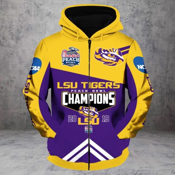 LSU tigers peach bowl champions full printing zip hoodie