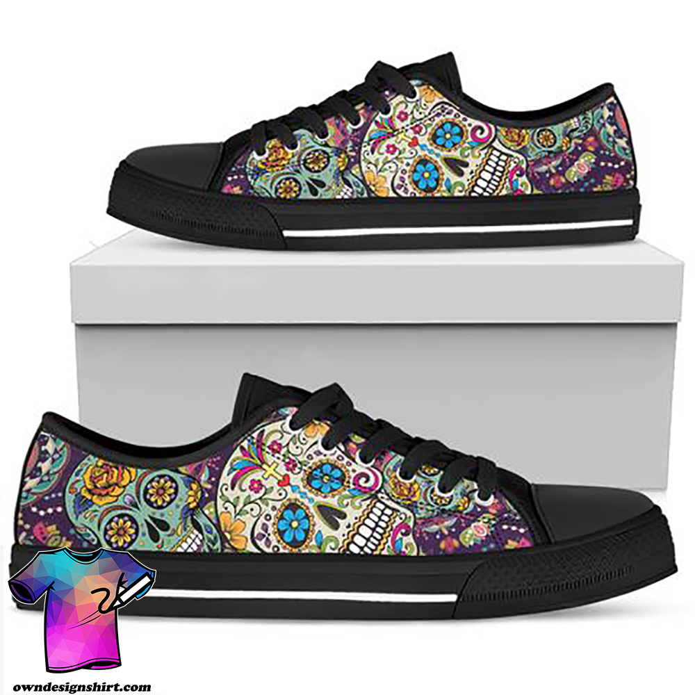 Mexican sugar skull low top shoes