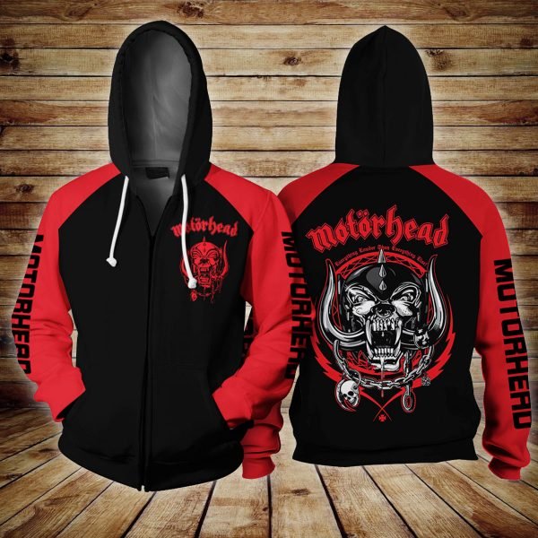 Motorhead logo all over printed zip hoodie