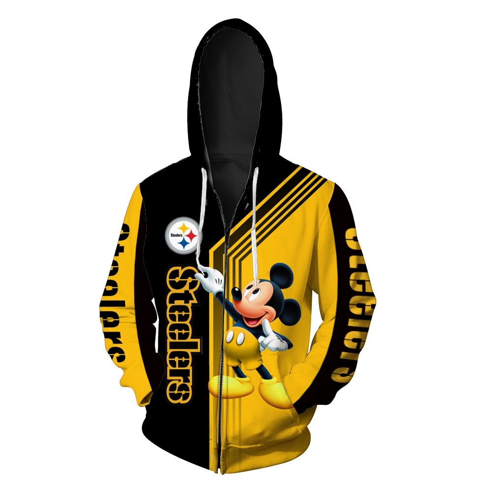 Pittsburgh steelers mickey mouse full printing zip hoodie