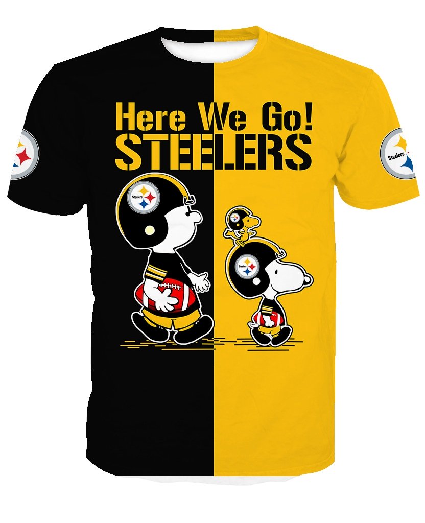 Pittsburgh steelers snoopy and charlie brown full printing tshirt