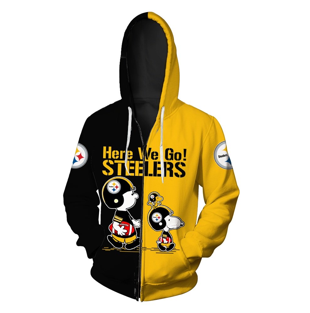 Pittsburgh steelers snoopy and charlie brown full printing zip hoodie
