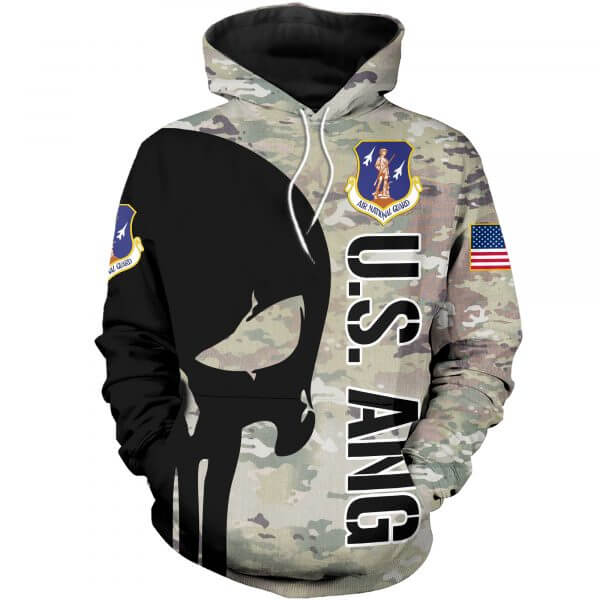 Skull air national guard full printing hoodie 2