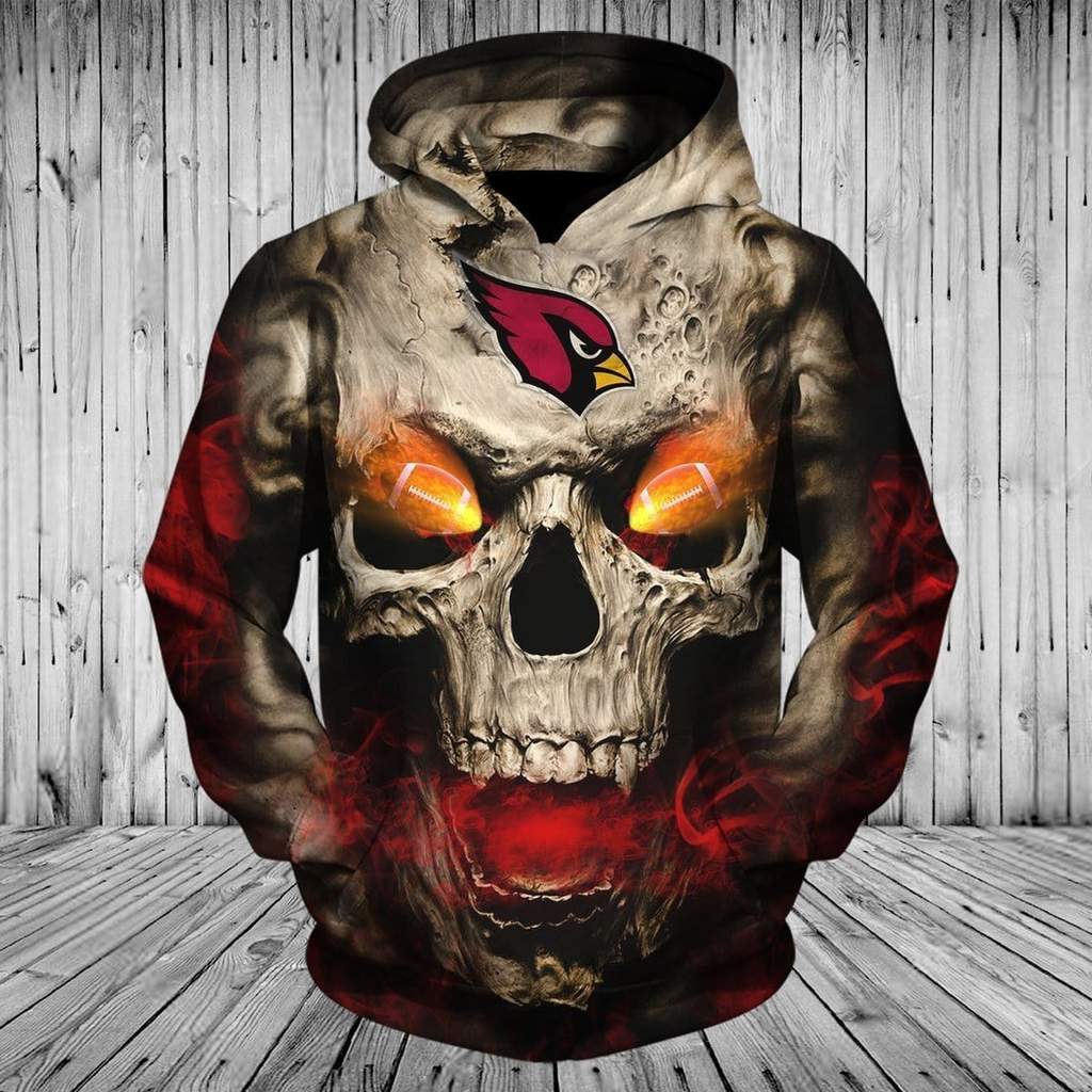 Skull arizona cardinals full printing hoodie