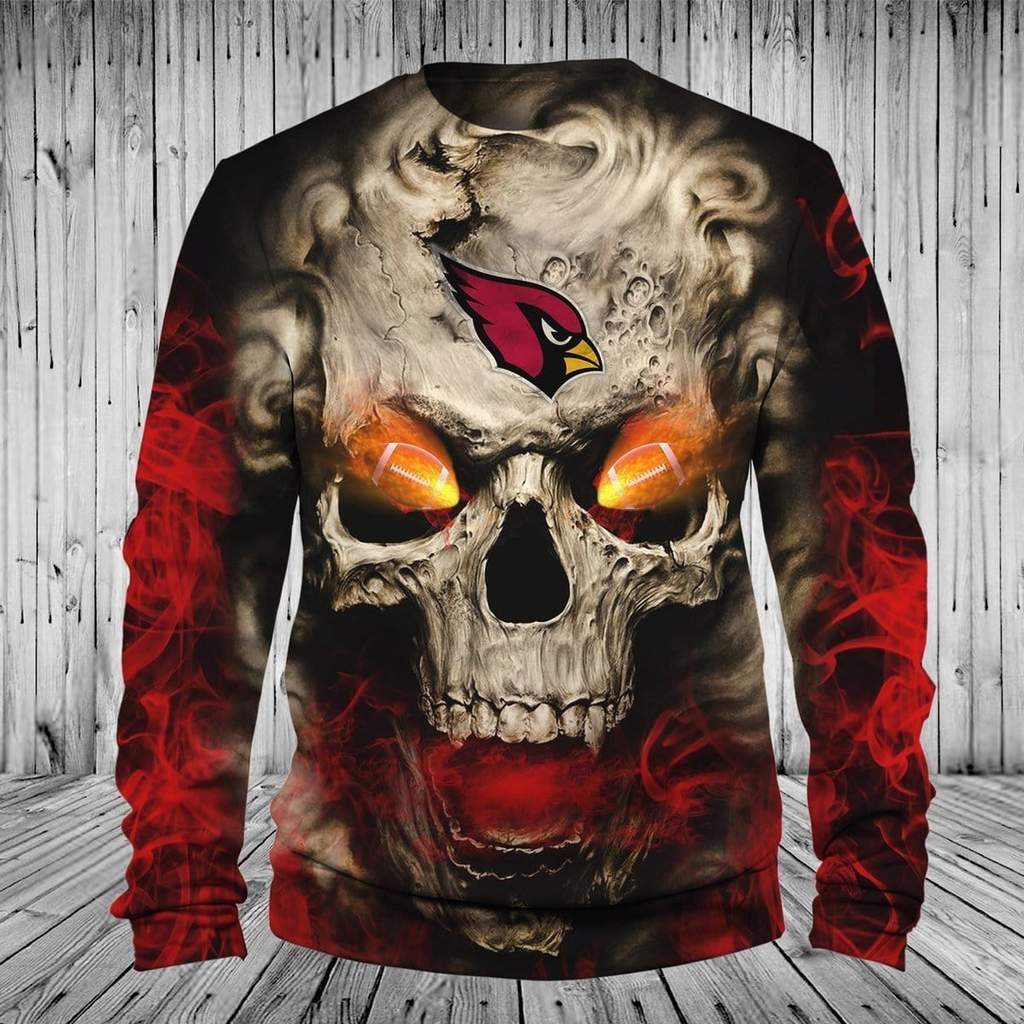 Skull arizona cardinals full printing sweatshirt