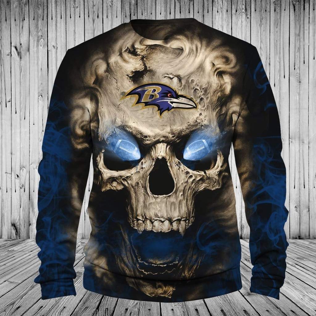 Skull baltimore ravens full printing sweatshirt