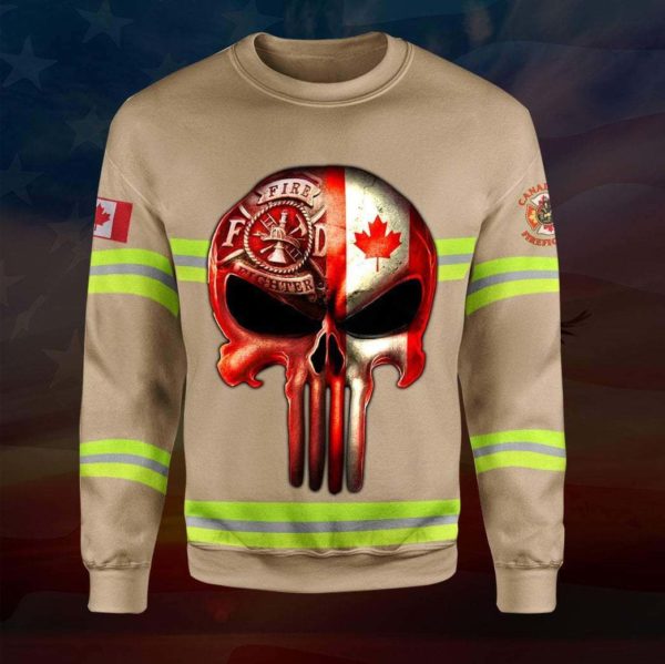 Skull canadian firefighter full printing sweatshirt