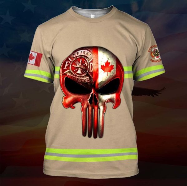 Skull canadian firefighter full printing tshirt