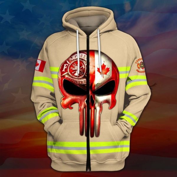 Skull canadian firefighter full printing zip hoodie