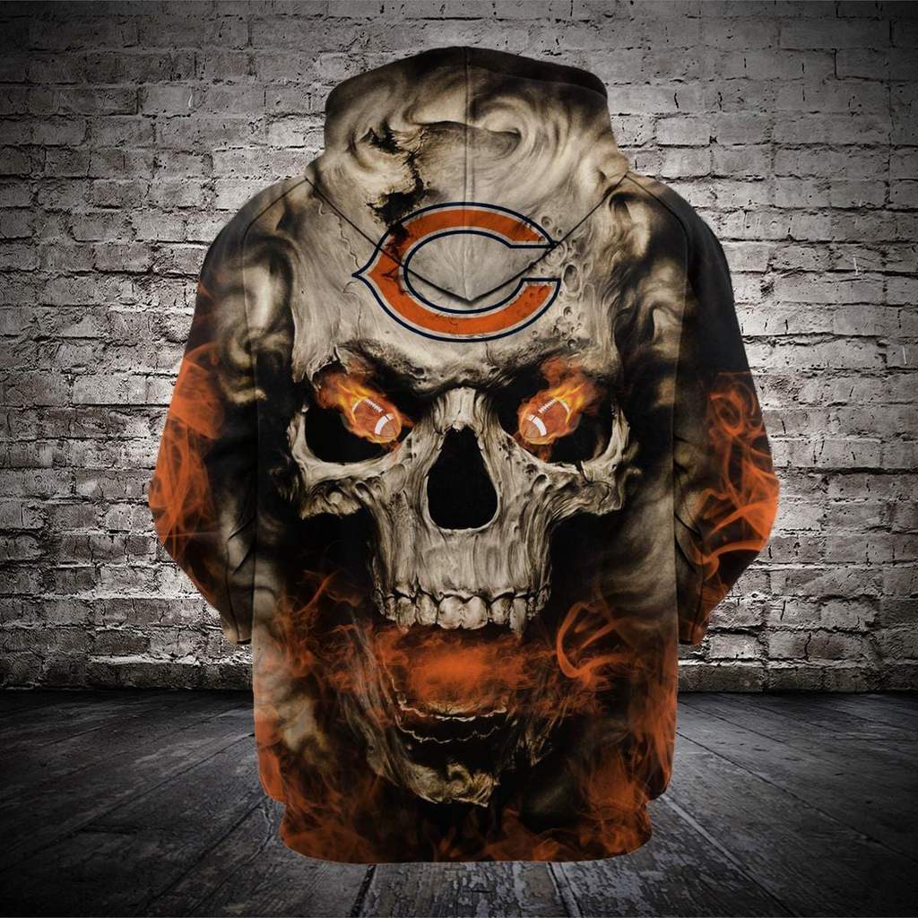 Skull chicago bears full printing hoodie 1