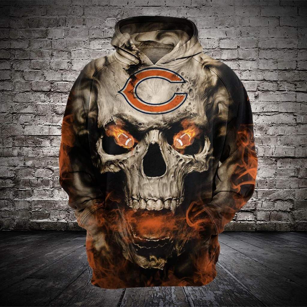 Skull chicago bears full printing hoodie