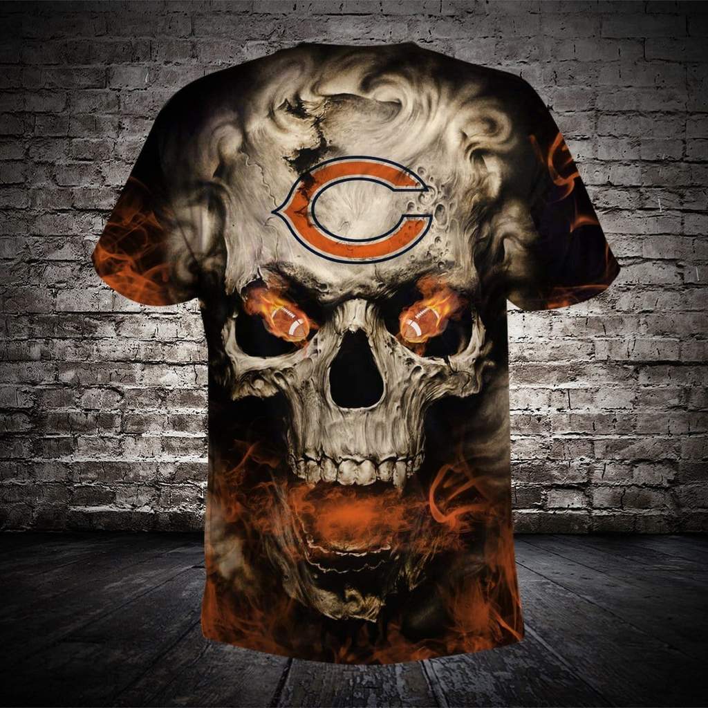 Skull chicago bears full printing tshirt 1