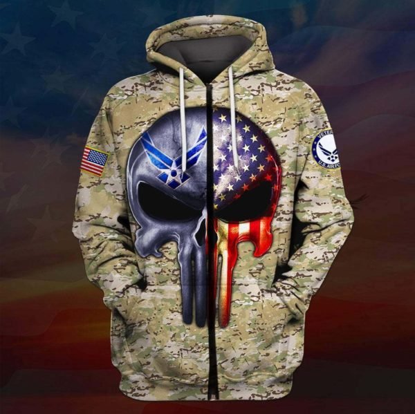 Skull the united states air force full printing zip hoodie