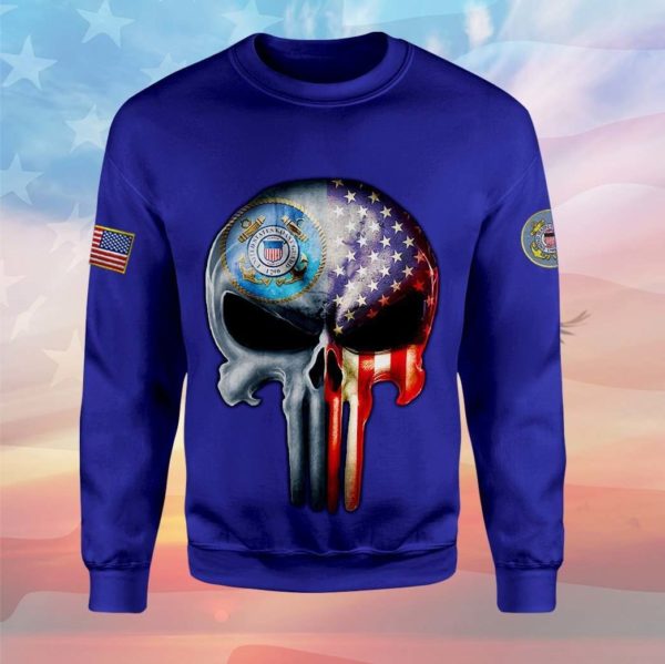 Skull the united states coast guard full printing sweatshirt