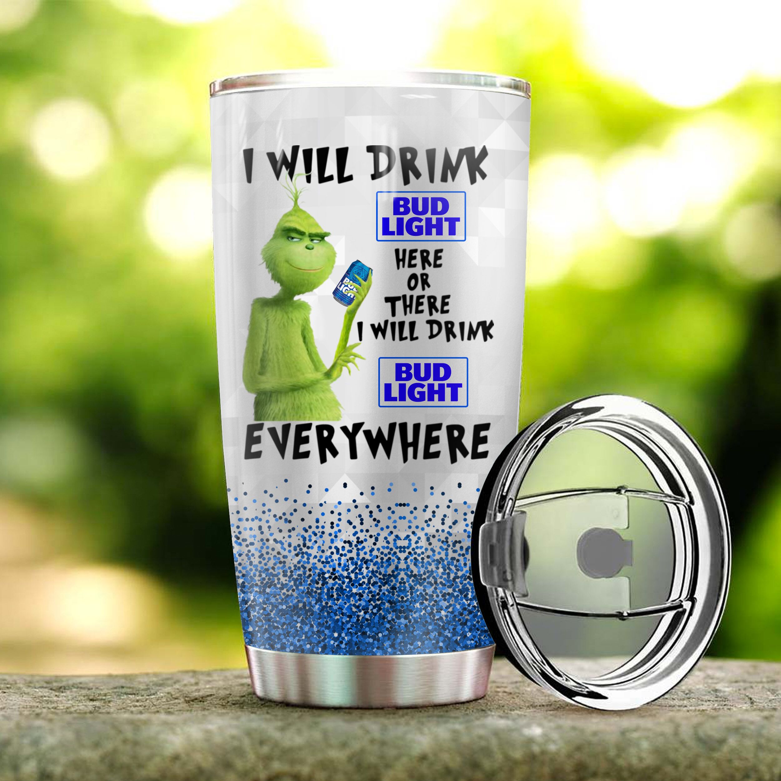 The grinch i will drink bud light all over print tumbler 3