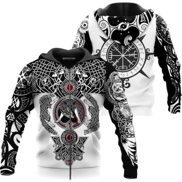 The viking wolf tattoo art 3d full printing zip hoodie