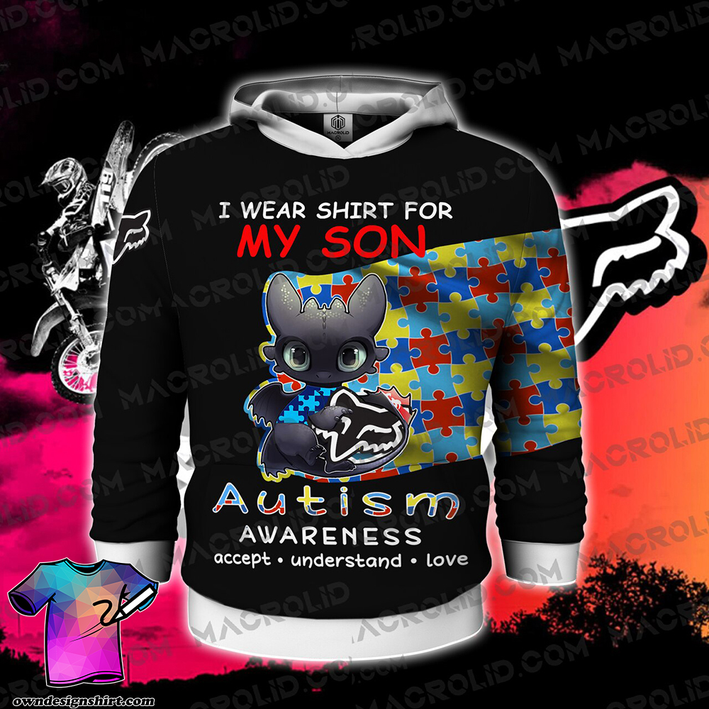 Toothless i wear blue for my son autism awareness all over printed shirt