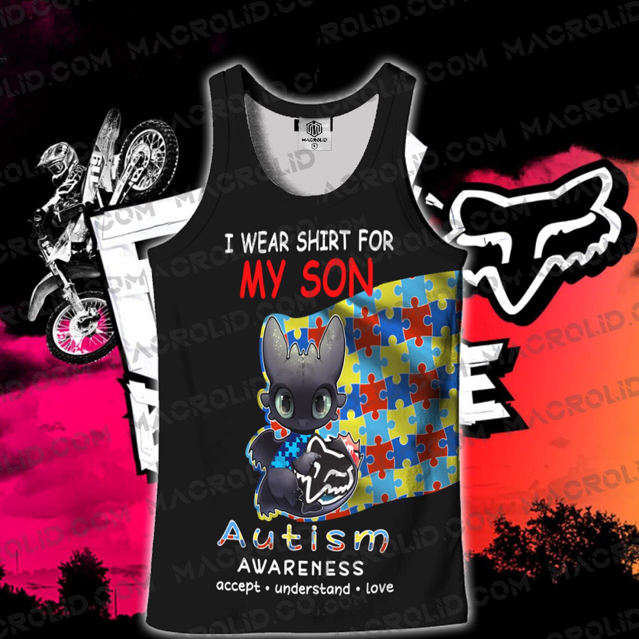 Toothless i wear blue for my son autism awareness all over printed tank top