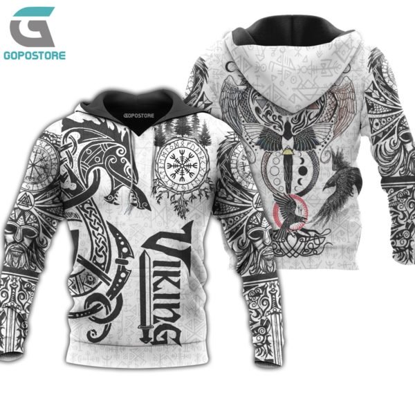 Viking tattoo art 3d all over printed hoodie
