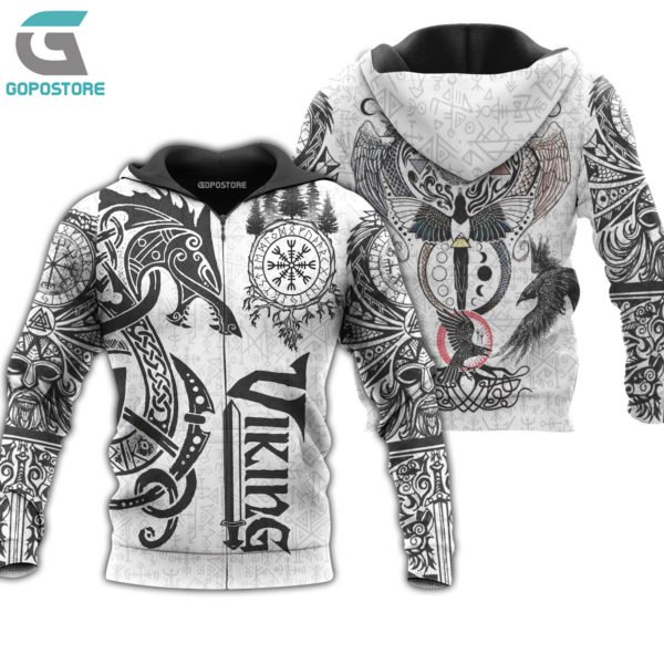 Viking tattoo art 3d all over printed zip hoodie
