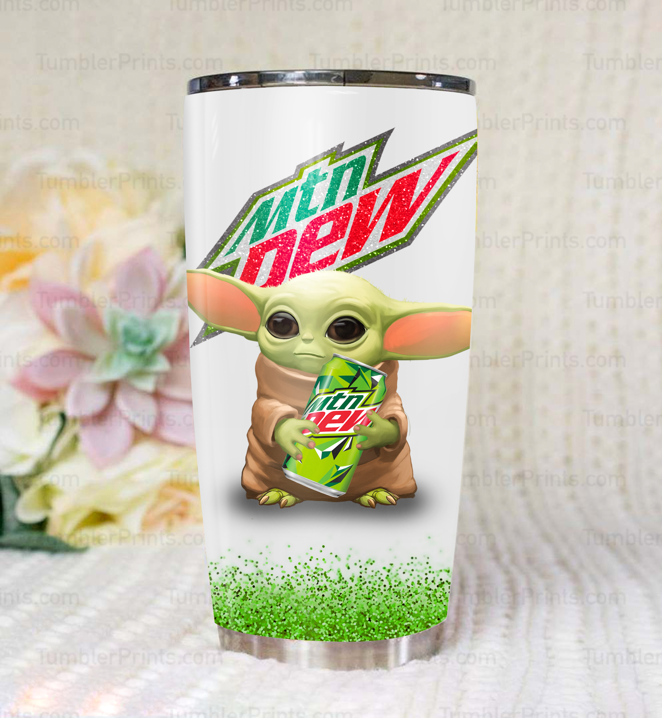 Baby yoda and mountain dew full over printed tumbler 1