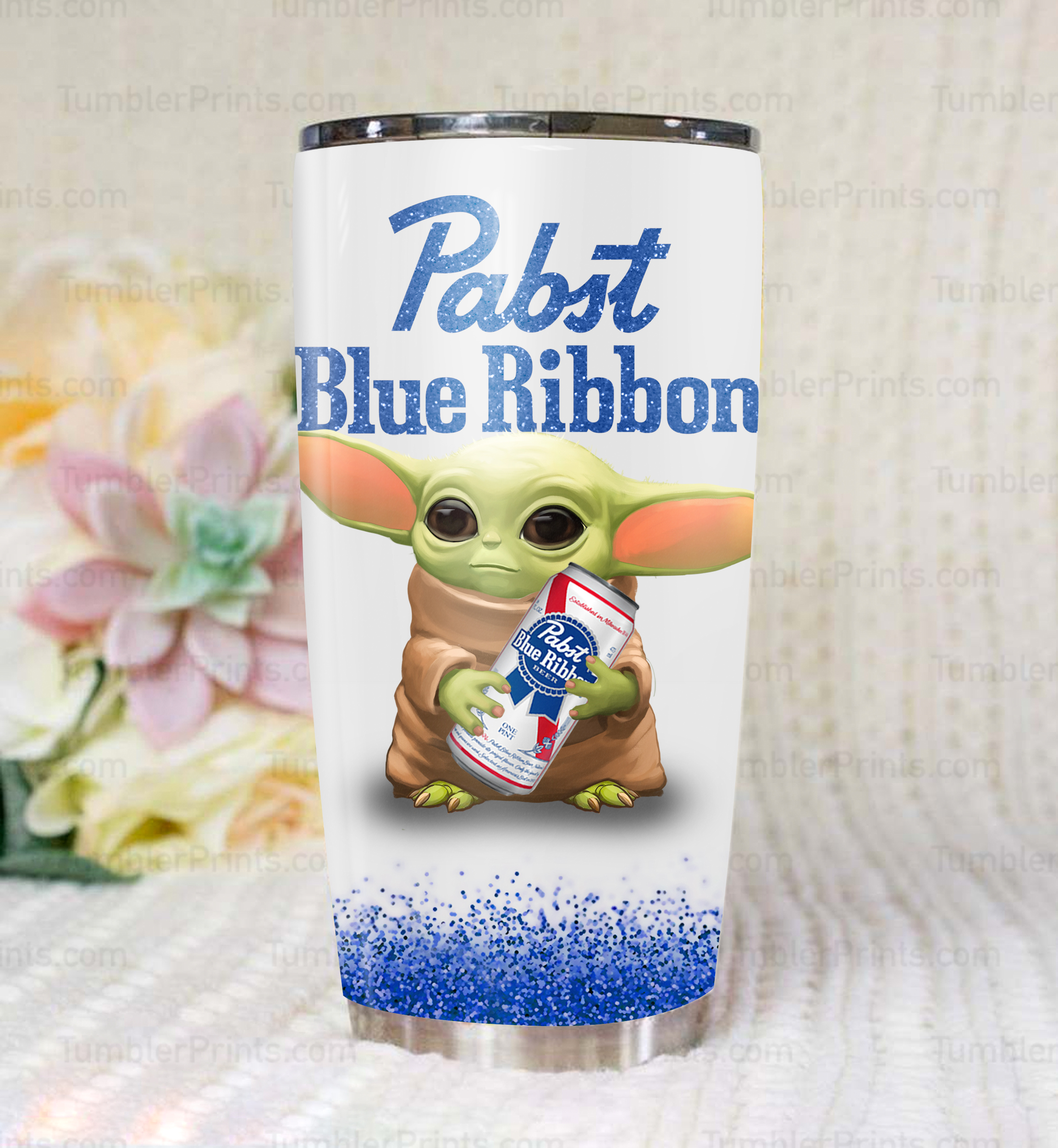 Baby yoda and pabst blue ribbon steel tumbler 2