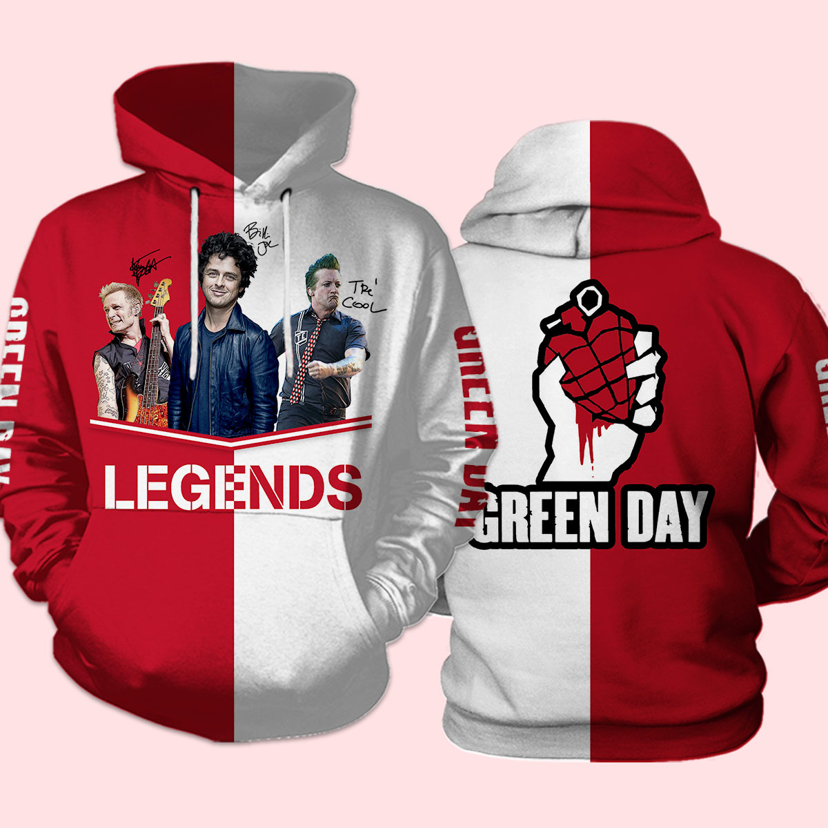 Green day legends signatures full over printed hoodie