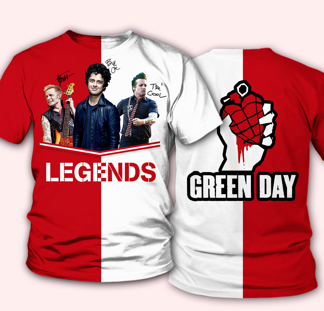 Green day legends signatures full over printed tshirt