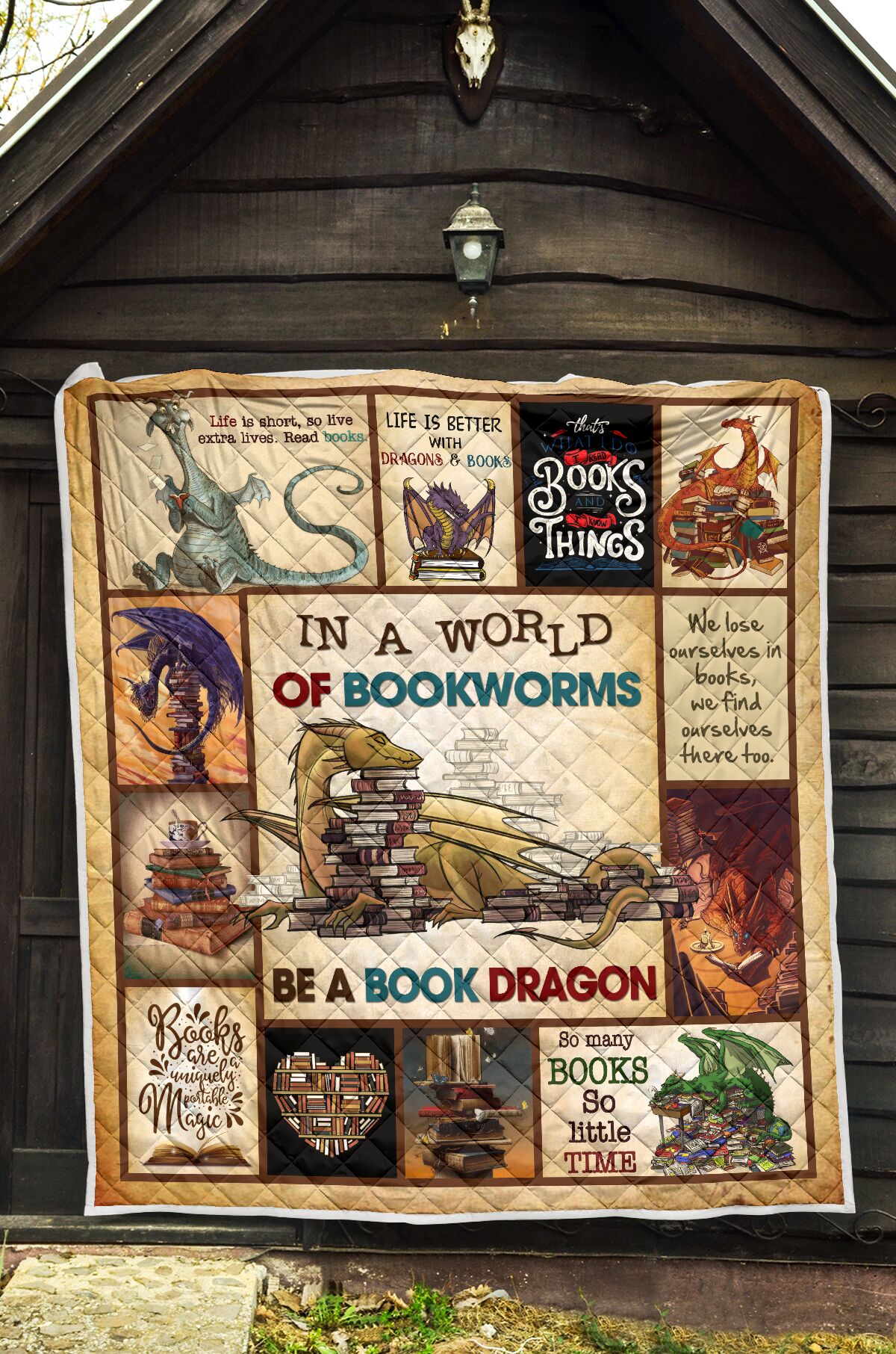 In a world of bookworms be a book dragon full over printed quilt 1