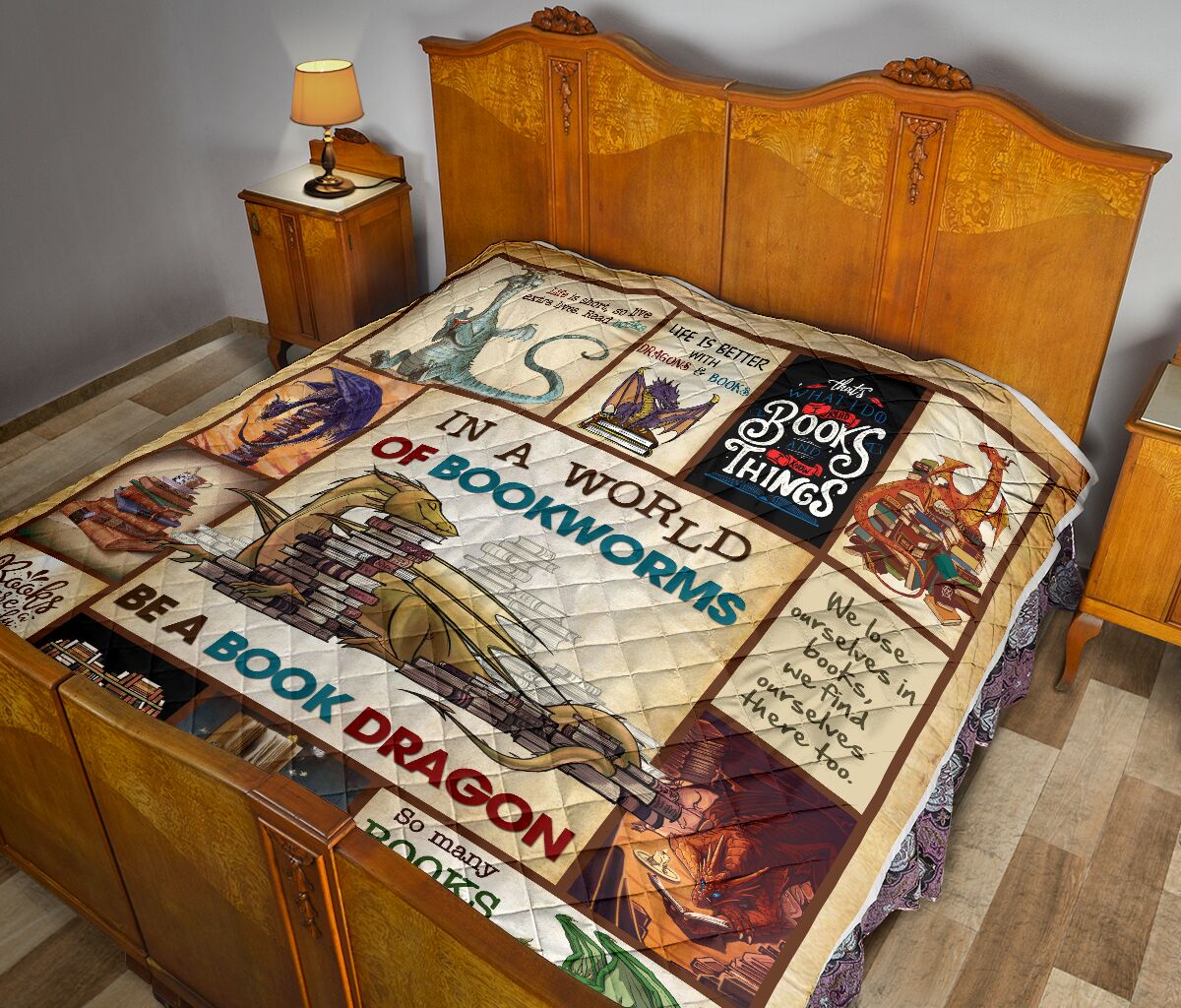 In a world of bookworms be a book dragon full over printed quilt 2