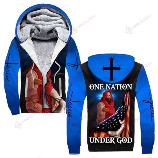 One nation under god us flag full over printed fleece hoodie