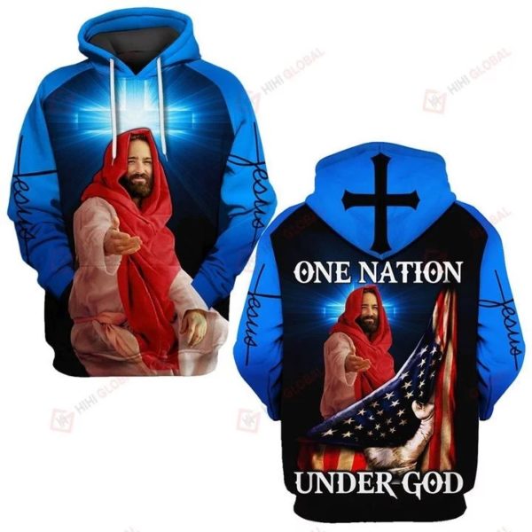 One nation under god us flag full over printed hoodie