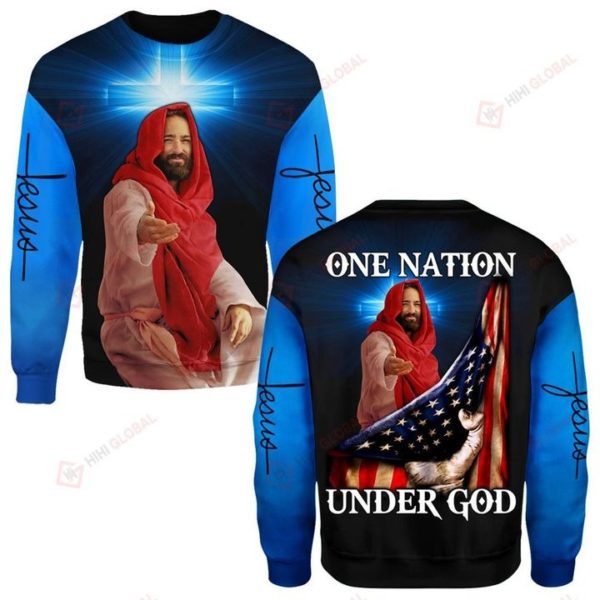 One nation under god us flag full over printed sweatshirt