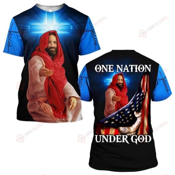 One nation under god us flag full over printed tshirt