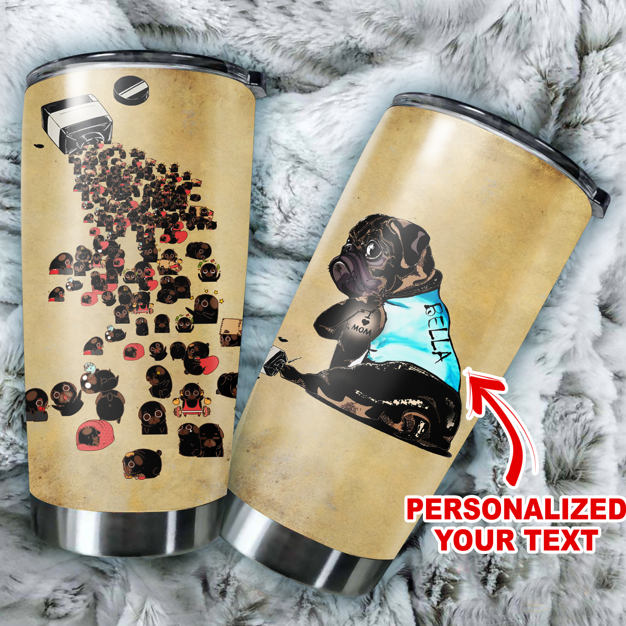 Personalized pug full over print tumbler 1