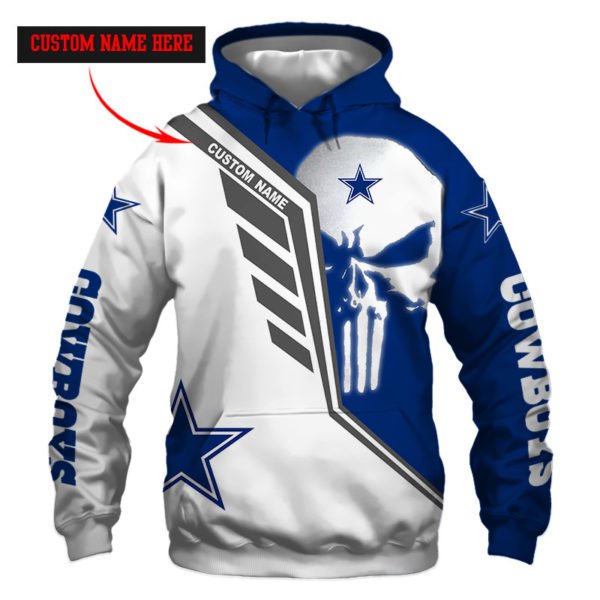 Personalized skull dallas cowboys full over print hoodie