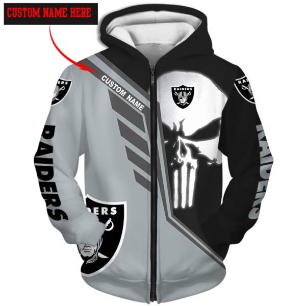 Personalized skull oakland raiders full over print zip hoodie