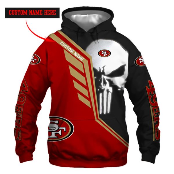 Personalized skull san francisco 49ers full over print hoodie