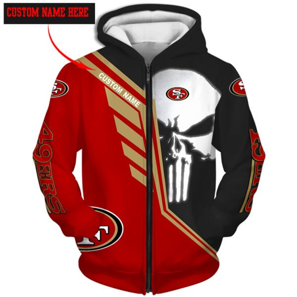 Personalized skull san francisco 49ers full over print zip hoodie